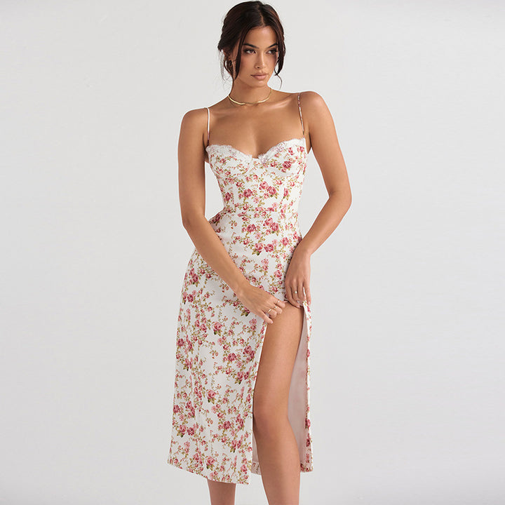 Dame Floral Tryk Bodycon Kjole med Sidemanche Stilla