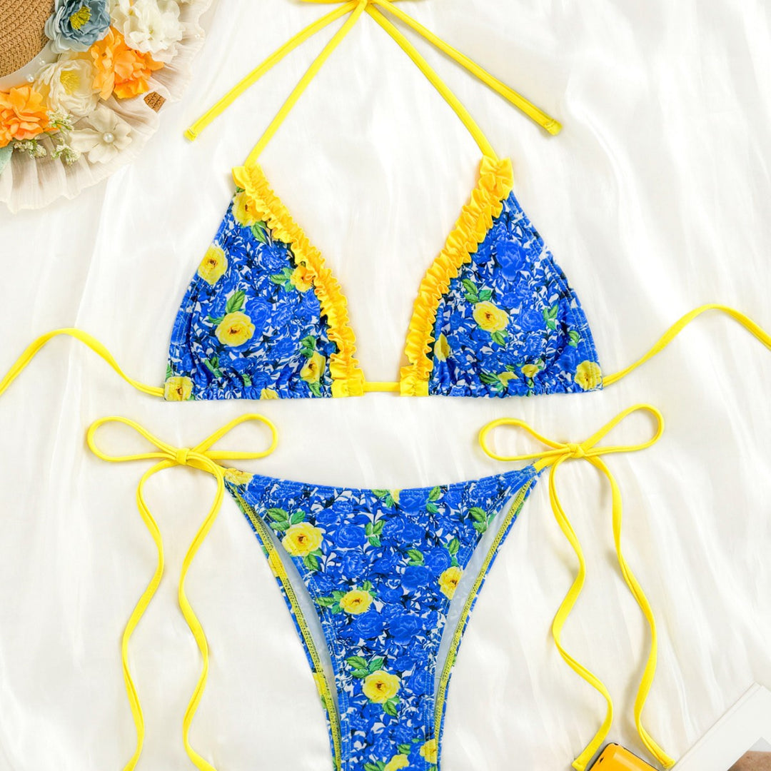 Dame bikini-sæt med legende blomsterdesign og ruffles detaljer Stilla