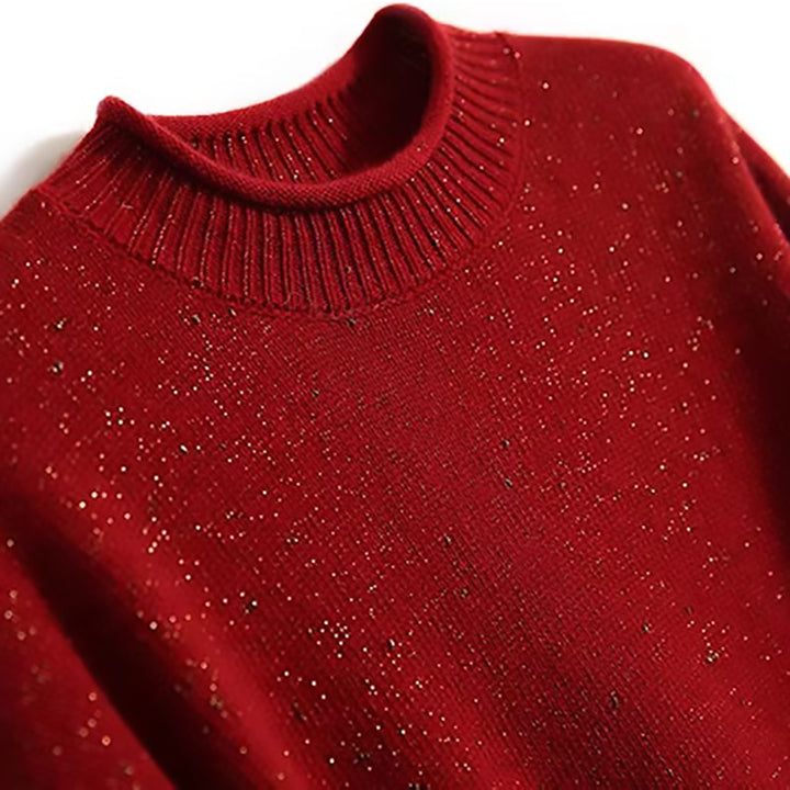 Dame funklende strikpullover med rund halsudskæring og glitrende accenter Stilla