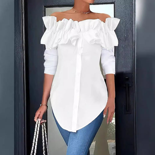 Dame Off-Shoulder Bluse med ruffles og knapdetaljer Stilla