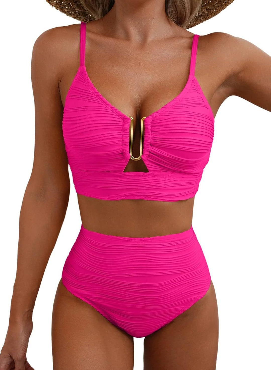 Dame Højtaljet Bikini-sæt med elegant rufflesdesign og moderne V-udskæring Stilla
