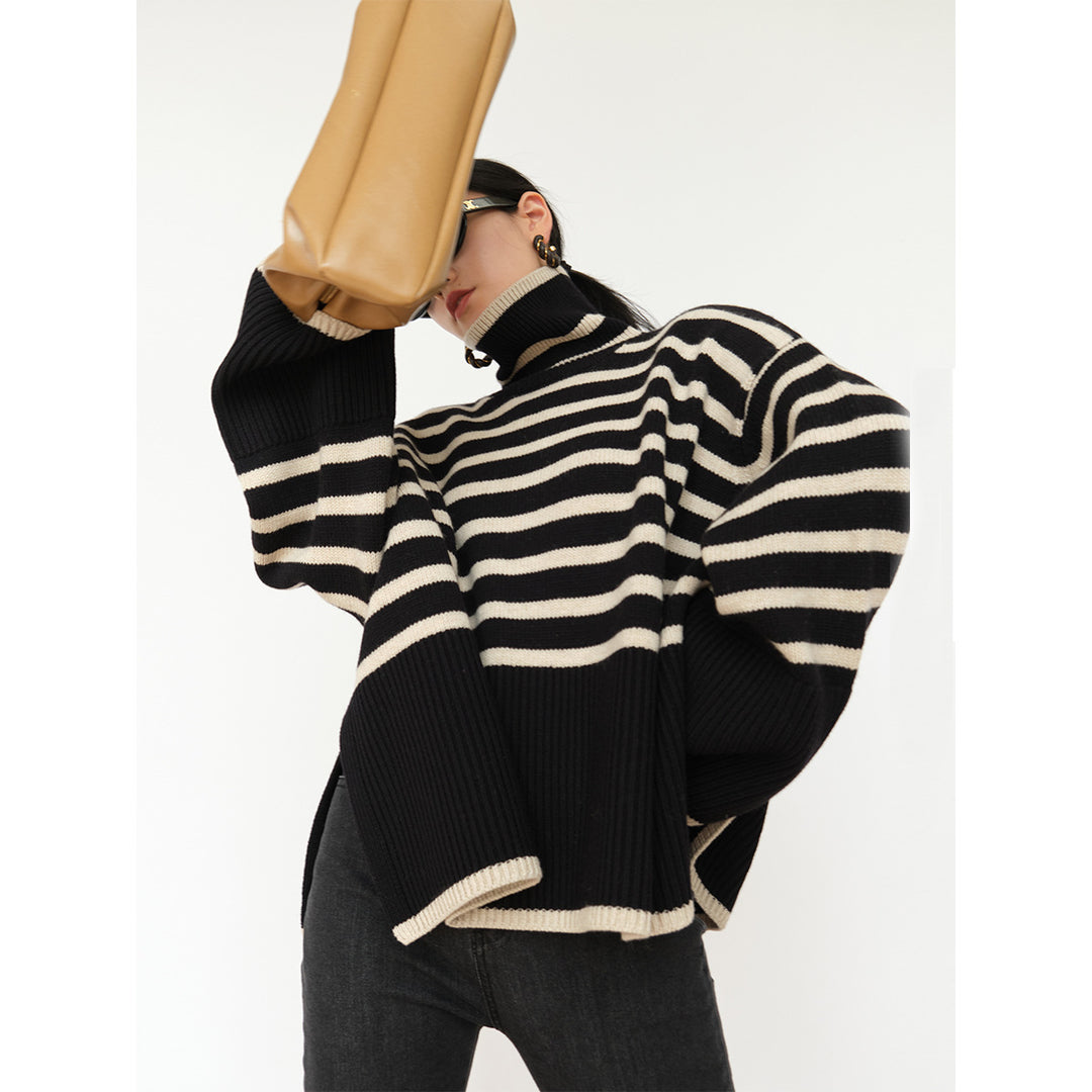 Femme Overdimensioneret Stribet Turtleneck Sweater Stilla
