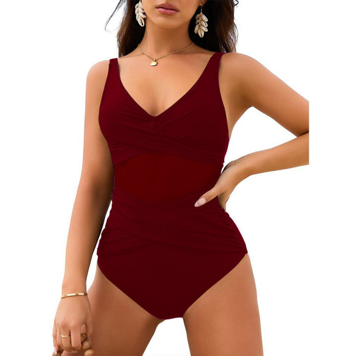 Dame one-piece badedragt med stilfuld indpakningsdesign og figurskabende indsatser Skovae