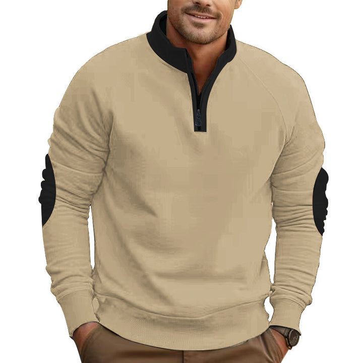 Herre sporty fleece-pullover med moderne ståkrave og unikke detaljer Stilla