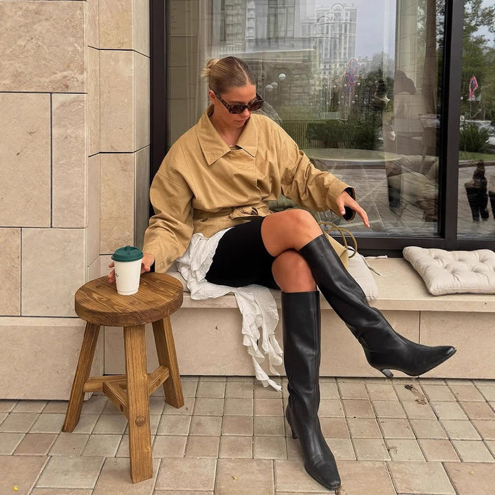 Dame afslappet oversized-jakke med talje-snøring Stilla