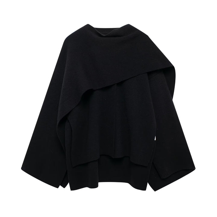 Dame elegant poncho med asymmetrisk snit og knappyntet forside Stilla