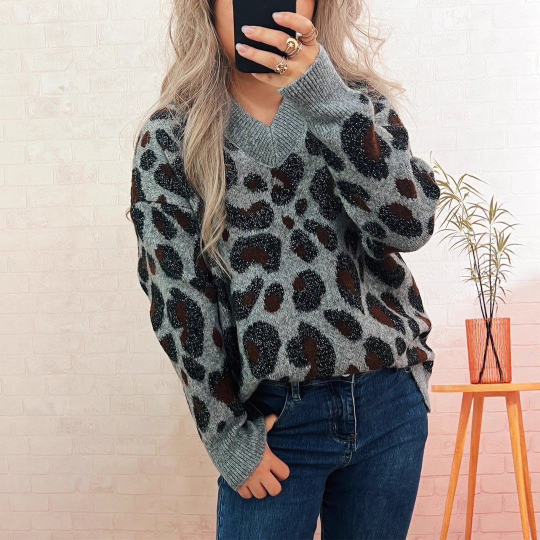 Kvinders afslappede strikket sweater med dyreprint Stilla