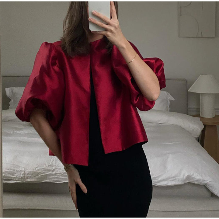 Dame elegant Maxi-kjole med voluminøse pufærmer og figursyet snit Stilla