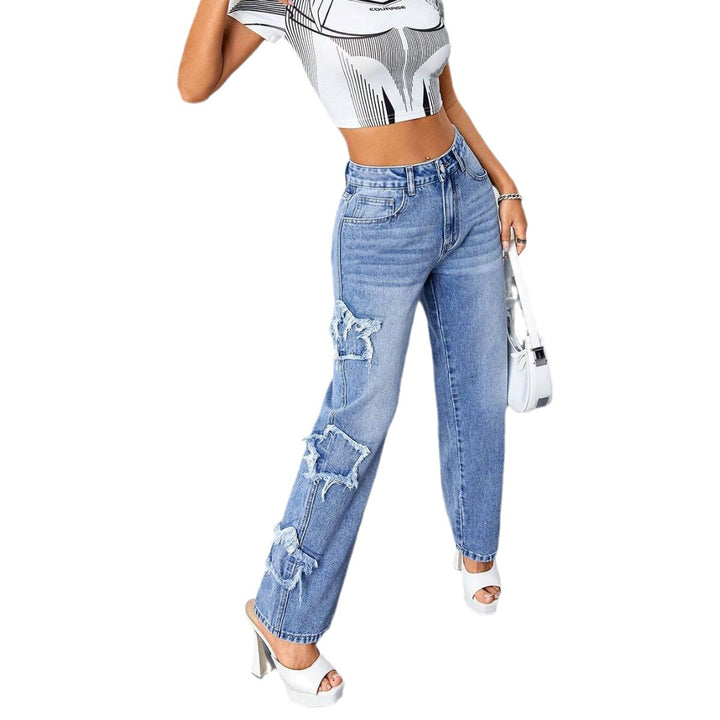 Dame baggy jeans med usædvanlige frynser og iøjnefaldende applikationer Stilla