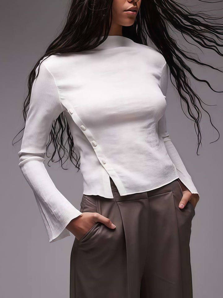 Dame Fashion Bluse med struktureret stof og elegante knapdetaljer Stilla