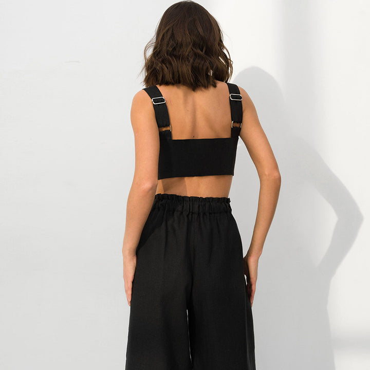 Dame sæt bestående af luftig crop-bluse med vidt skåret palazzo-bukser Stilla