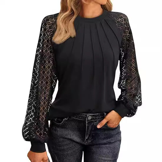 Dame skjorte med elegante spidsærmer og plisseret look Stilla