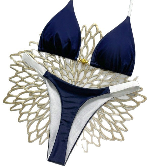 Dame Triangel-Bikini med moderne kontrastdetaljer Skovae