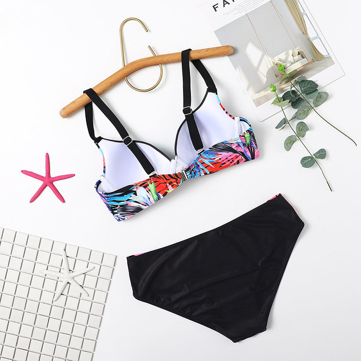 Dame bikini sæt med farverigt bladdesign og polstrede kopper Stilla