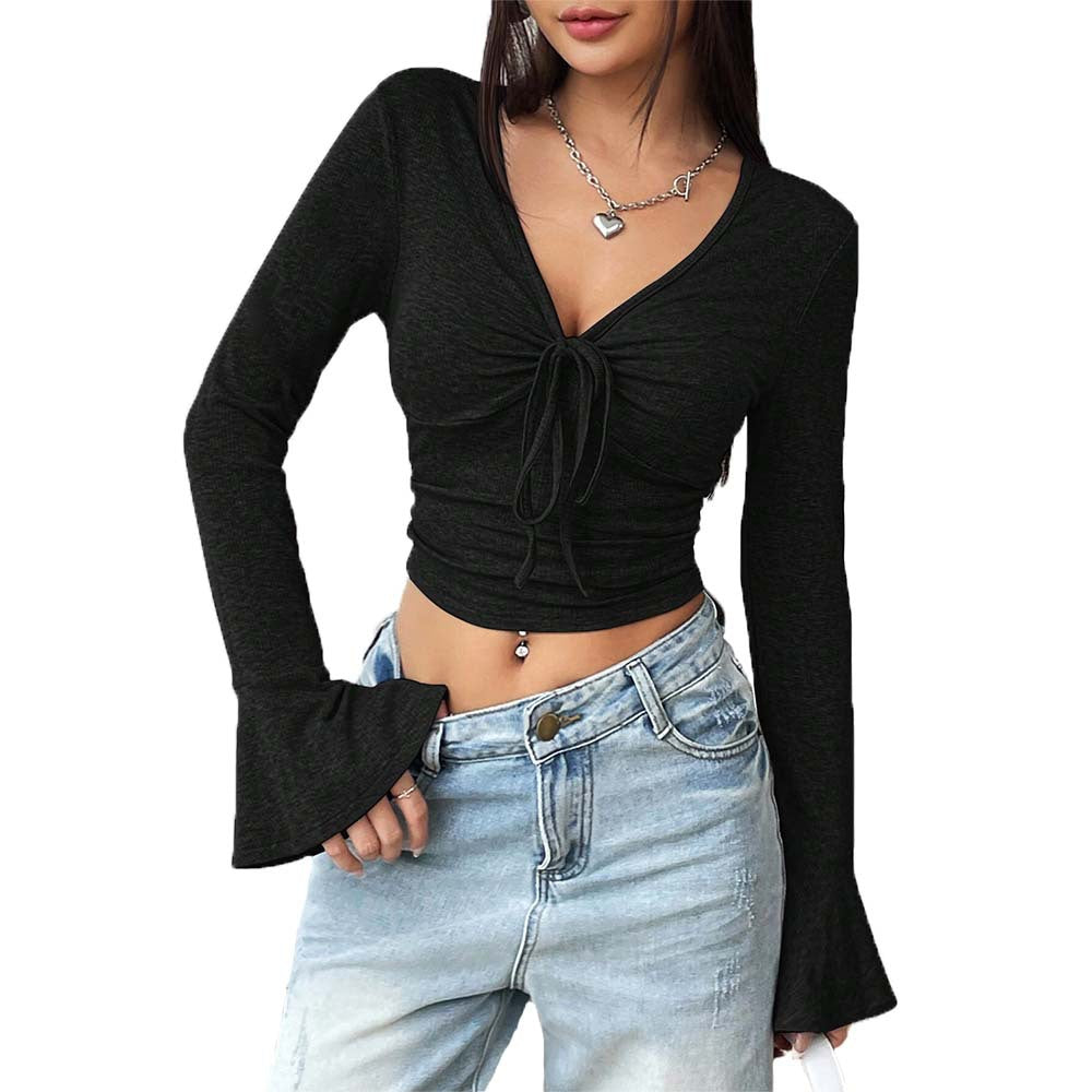 Kvinders langærmet crop top med raffineret knudedesign Stilla