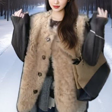 Dame Fluffy Vest med Knapdetaljer Stilla