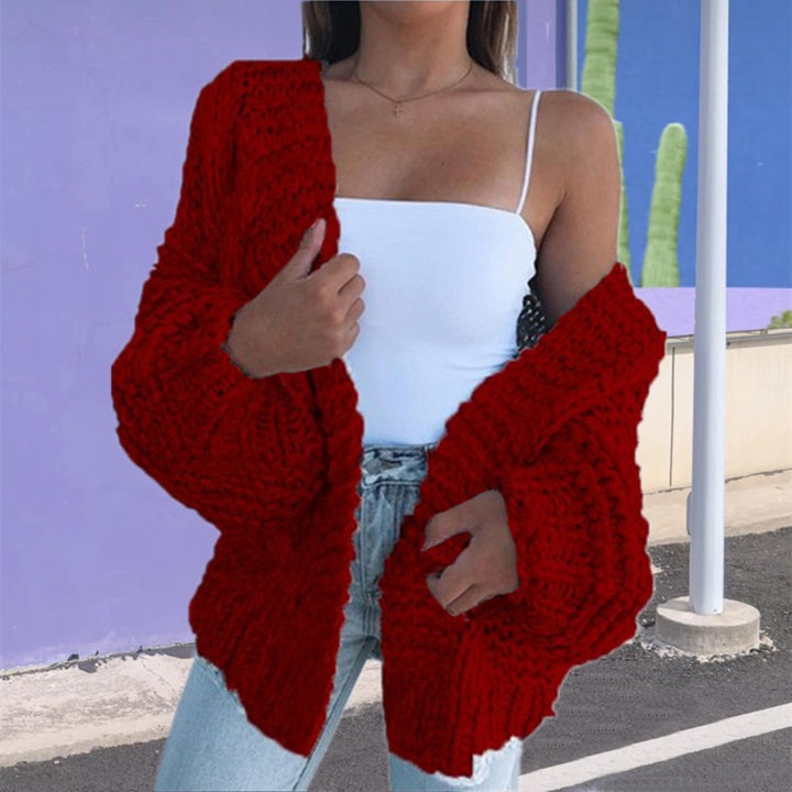 Kvinders chunky strikket cardigan med oversized pasform og afslappet design Stilla