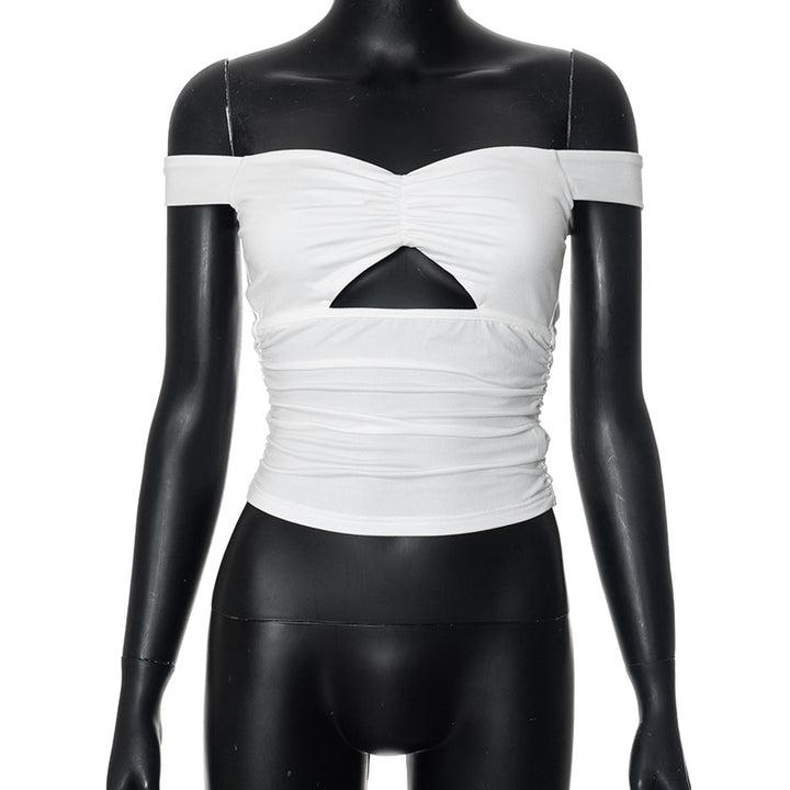 Femme Off-Shoulder Rynkning Crop Top med Cut-Out Detalje Stilla
