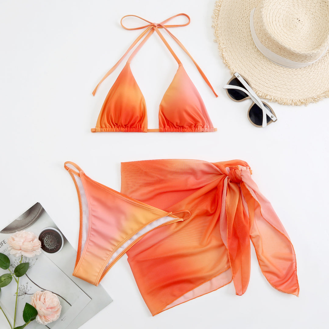 Dame Triangel-Bikini med blomsterdesign og flot indpakningsnederdel Stilla