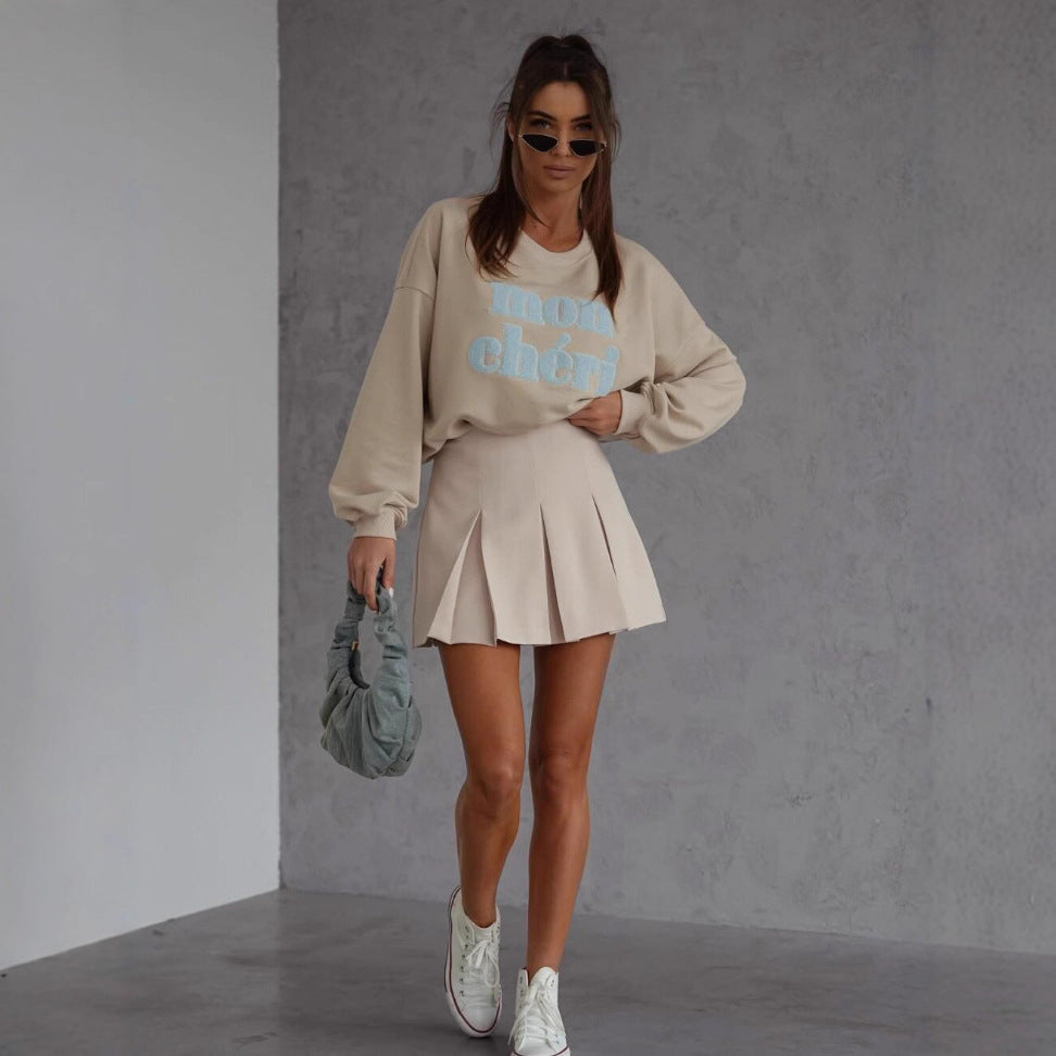 Kvinders Mode Sweater og Plisseret Skirt Sæt Stilla