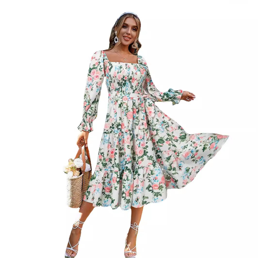Dame maxikjole med off-shoulder snit og elegant blomster mønster Stilla