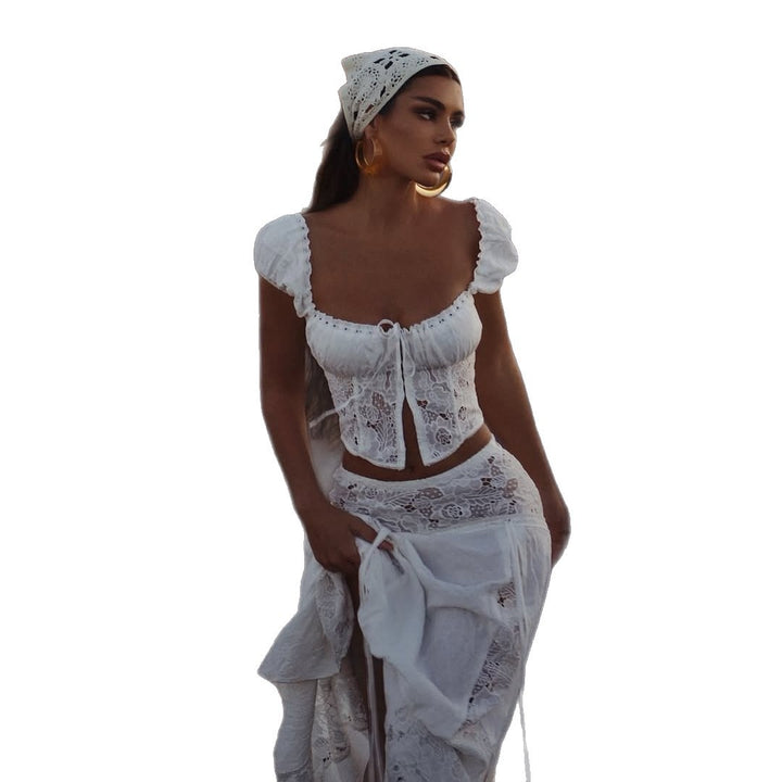 Dame Spids Crop-Top med Puffærmer Skovae