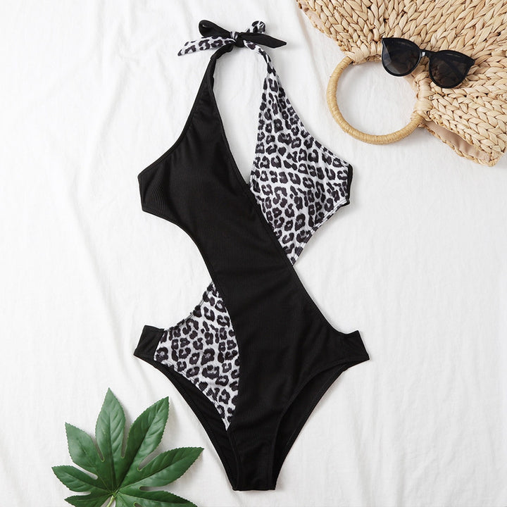 Dame One-Piece Badedragt med asymmetriske udskæringer og dyrepræget Print Skovae