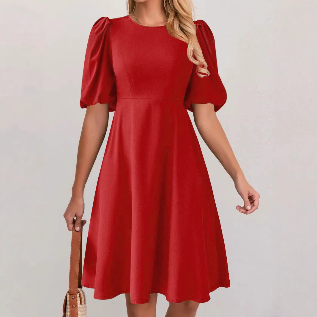 Dame Elegant Puffærmer A-linje Kjole Stilla