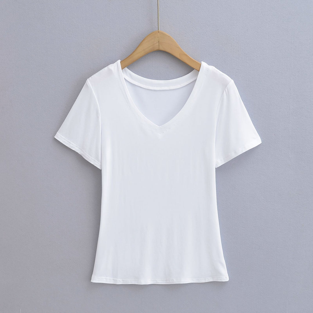 Dame V-hals T-shirt i åndbart bomuldsblanding med afslappet snit Stilla