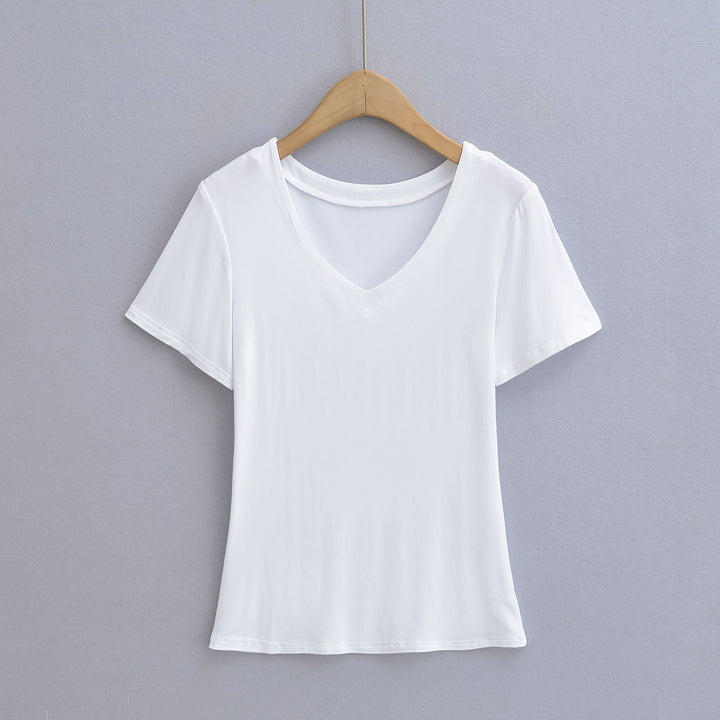 Dame V-hals T-shirt i åndbart bomuldsblanding med afslappet snit Stilla