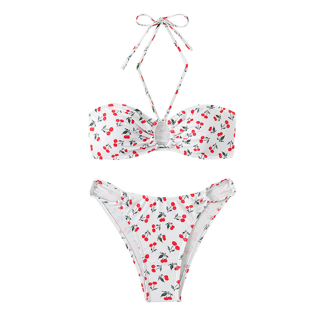 Dame bandeau bikini sæt med legesygt kirsebærmønster Skovae
