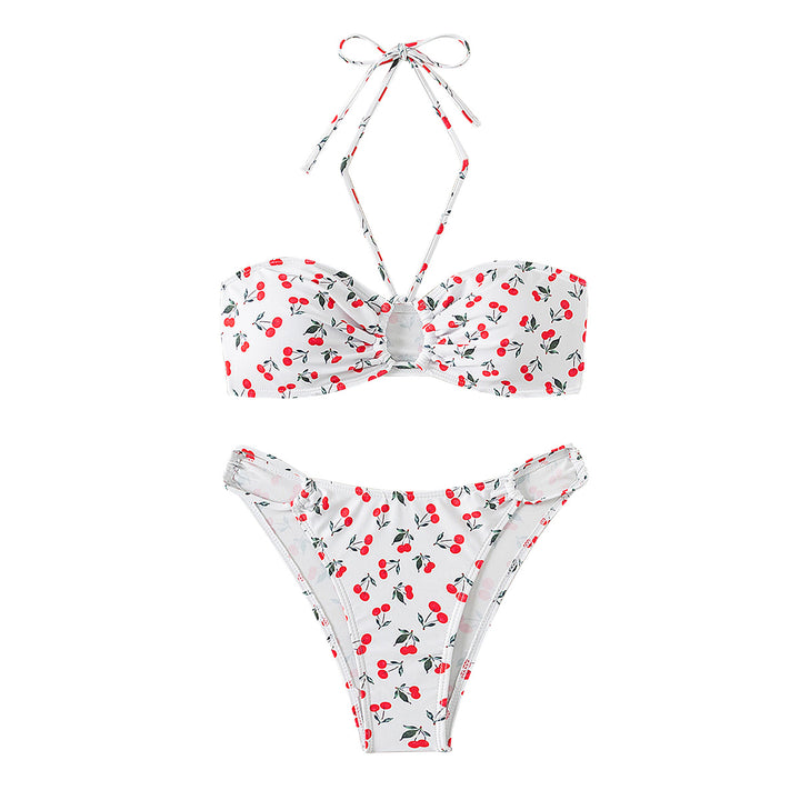 Dame bandeau bikini sæt med legesygt kirsebærmønster Skovae