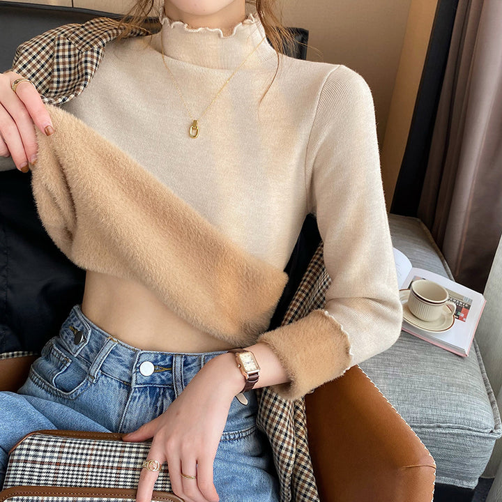 Kvinder Korte Turtleneck Sweater med Forskelligt Materiale Mix Stilla