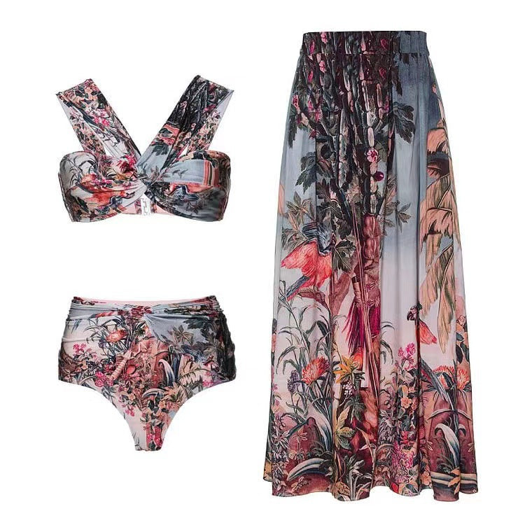 Dame bikini-sæt med elegant vikserokke og blomstermønster Stilla