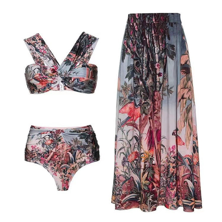 Dame bikini-sæt med elegant vikserokke og blomstermønster Stilla