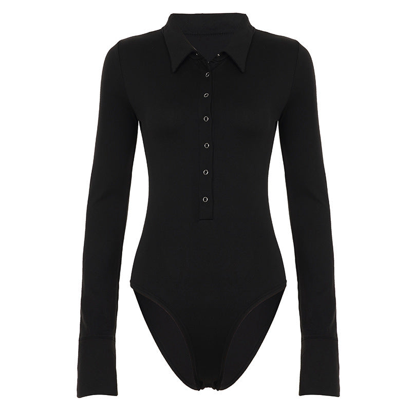 Dame elegant Langærmet bodystocking med knaplukning og stilfulde detaljer Skovae