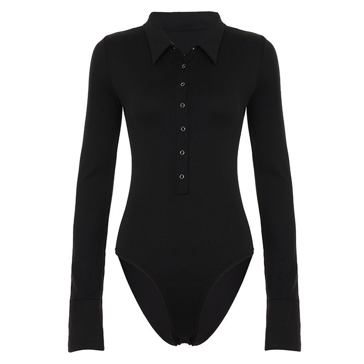 Dame elegant Langærmet bodystocking med knaplukning og stilfulde detaljer Skovae