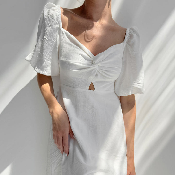 Dame Midi-Kjole med off-shoulder design og voluminøse puffærmer Stilla