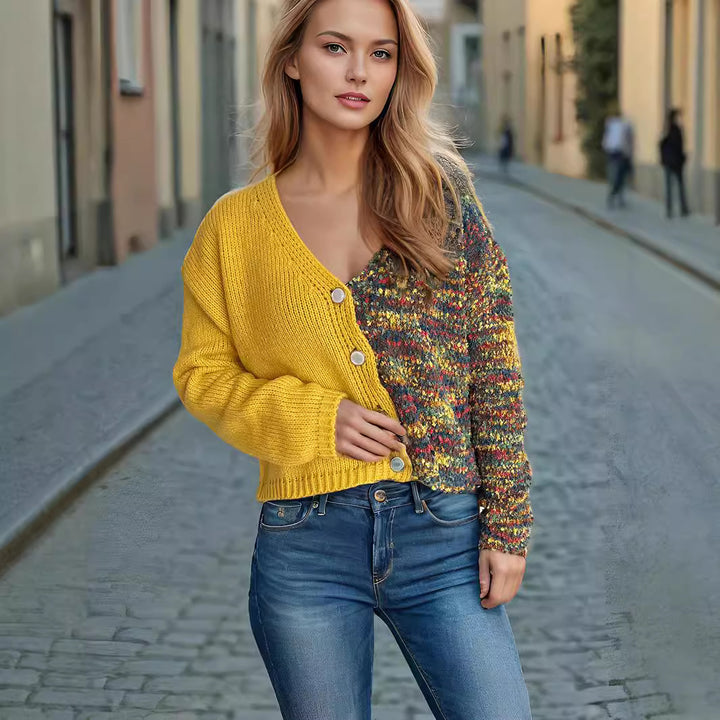Damer stilfuld cardigan med lange puffærmer og farverige accenter Stilla