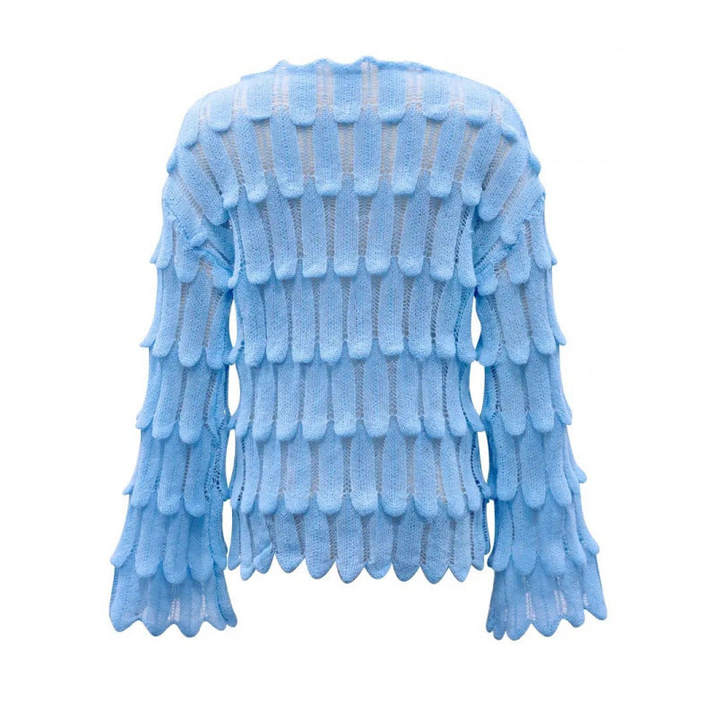Kvinders strikket sweater med voluminøse ærmer og struktureret mønster Stilla