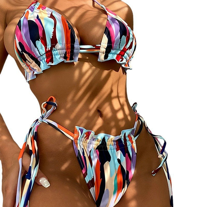 Dame triangel-bikini med justerbare stropper og flæse-design Skovae