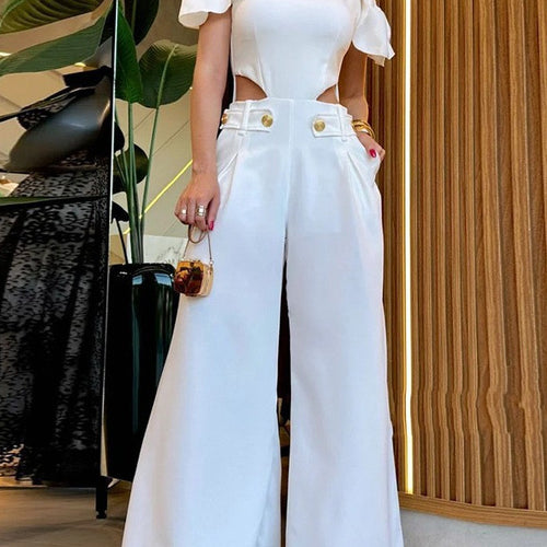 Dame Elegant Jumpsuit med skære detaljer og bløde strømmede bukseben Skovae