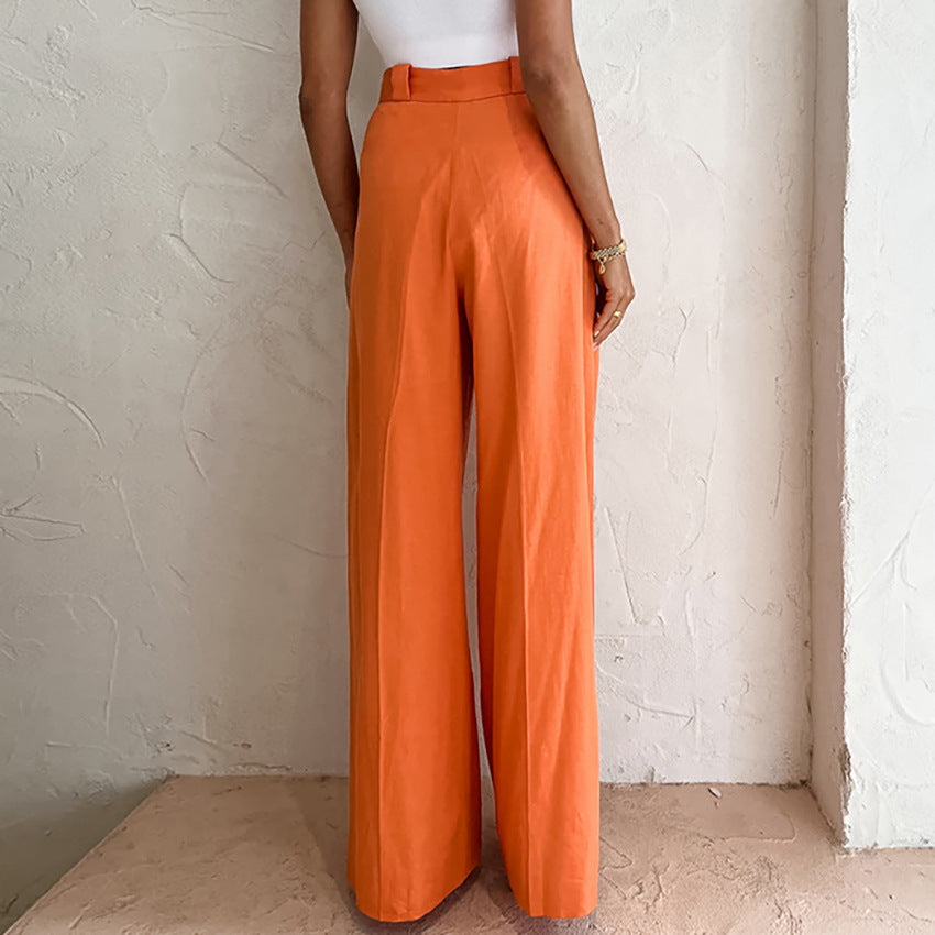 Dame bred High-Waist-bukser med elegant folderstruktur og flot fald Stilla