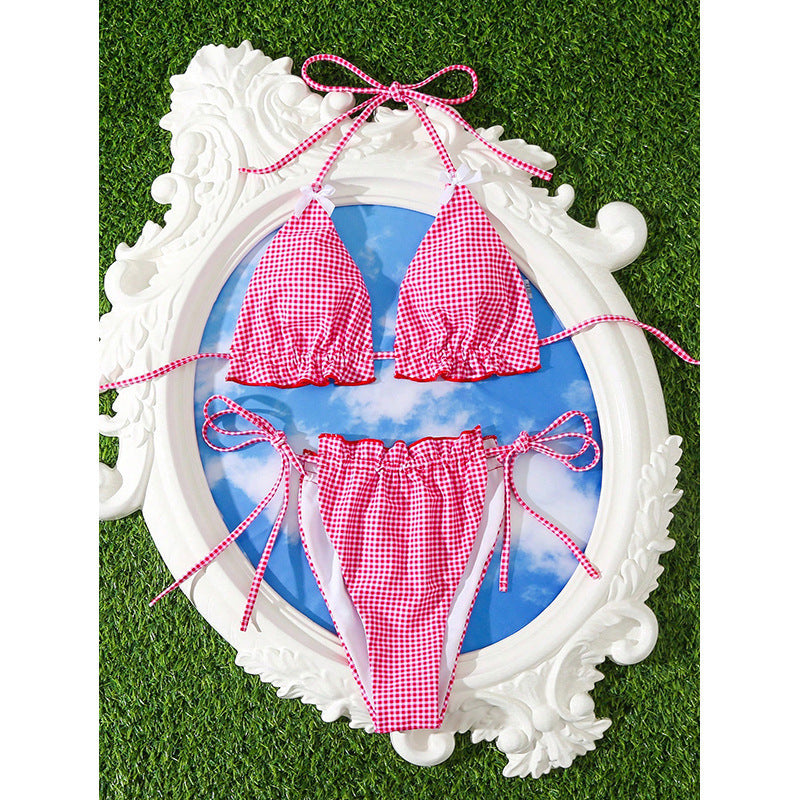 Dame triangel-bikini-sæt med flæsedesign og justerbare stropper Skovae