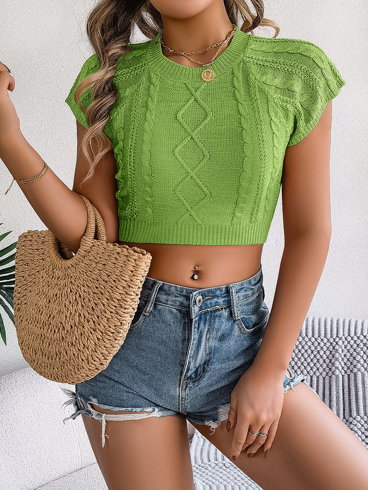 Dame moderne cropped strik top med raffineret fletmønster Stilla