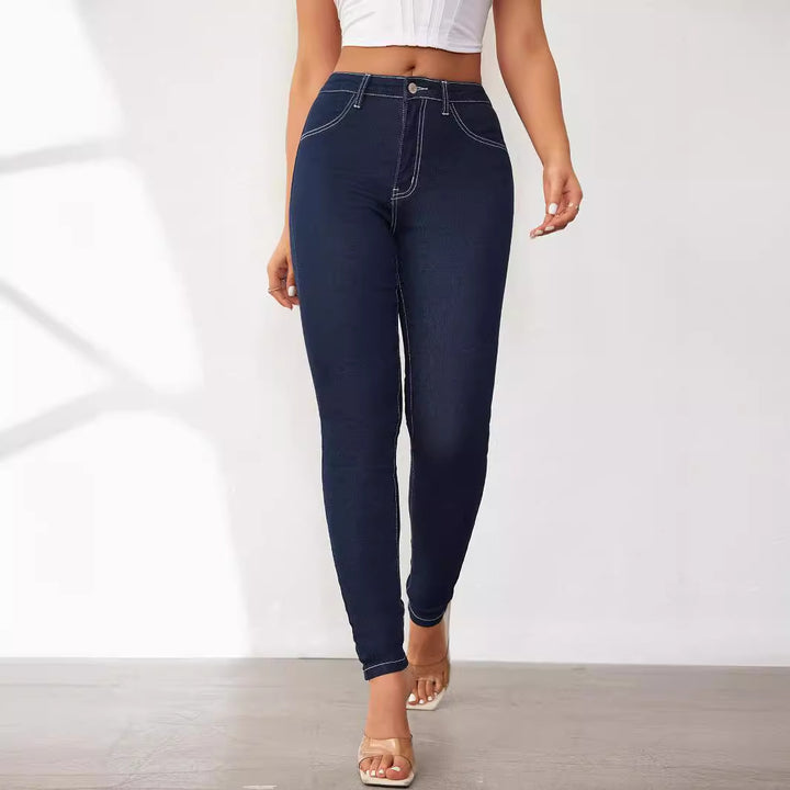 Dame High-Waist Skinny Jeans med figursygning Stilla