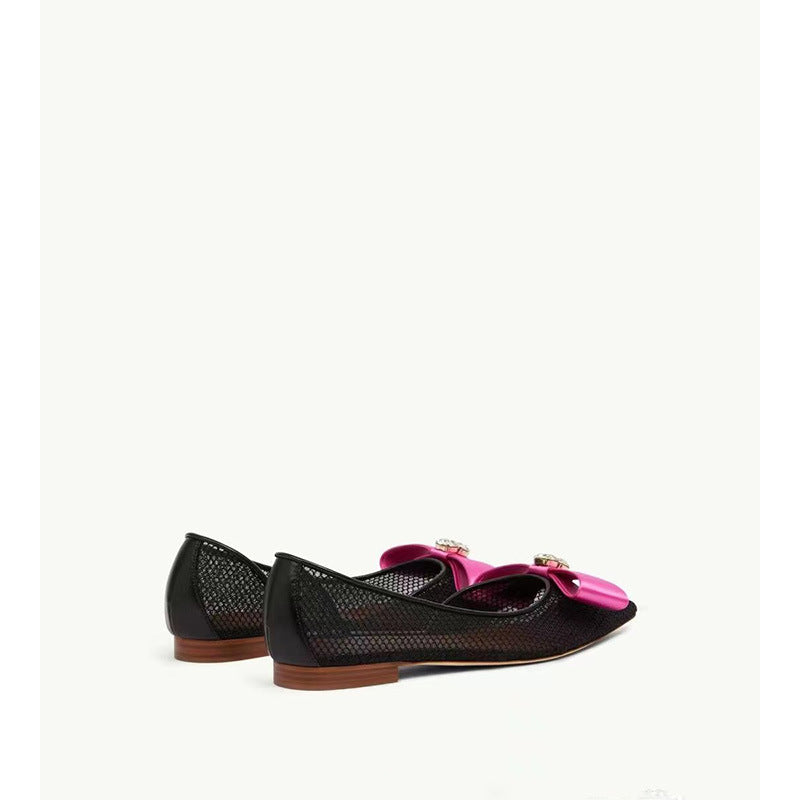 Femme Elegante Mesh Ballerina med Dekorativ Satinbue Stilla