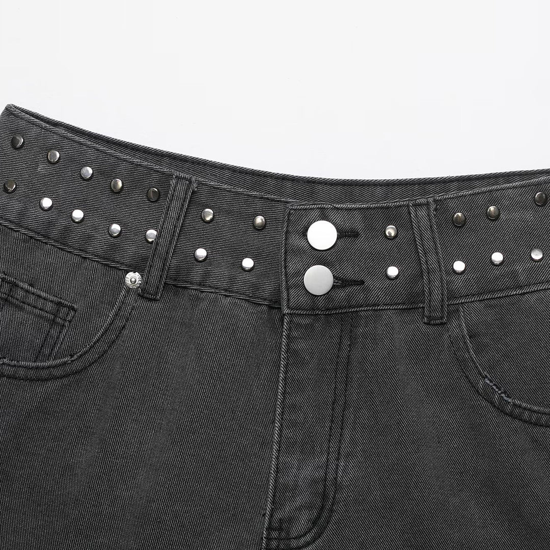 Dame jeans-shorts med dekorative nitter Skovae