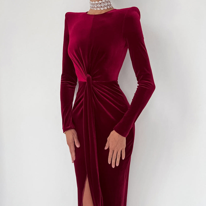 Dame elegant langærmet omslagskjole med skørte og sidelæg Stilla