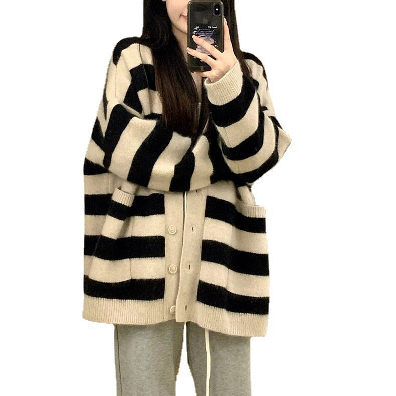 Dame Stribet Overdimensioneret Strikcardigan Stilla